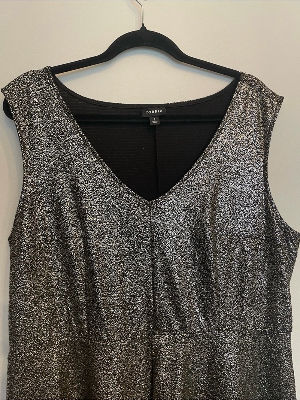 torrid Metallic Silver V‑Neck Fit & Flare Mini Dress - Picture 4 of 5